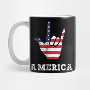 America Rock Sign 4th of July Vintage American Flag Retro USA T-Shirt Mug